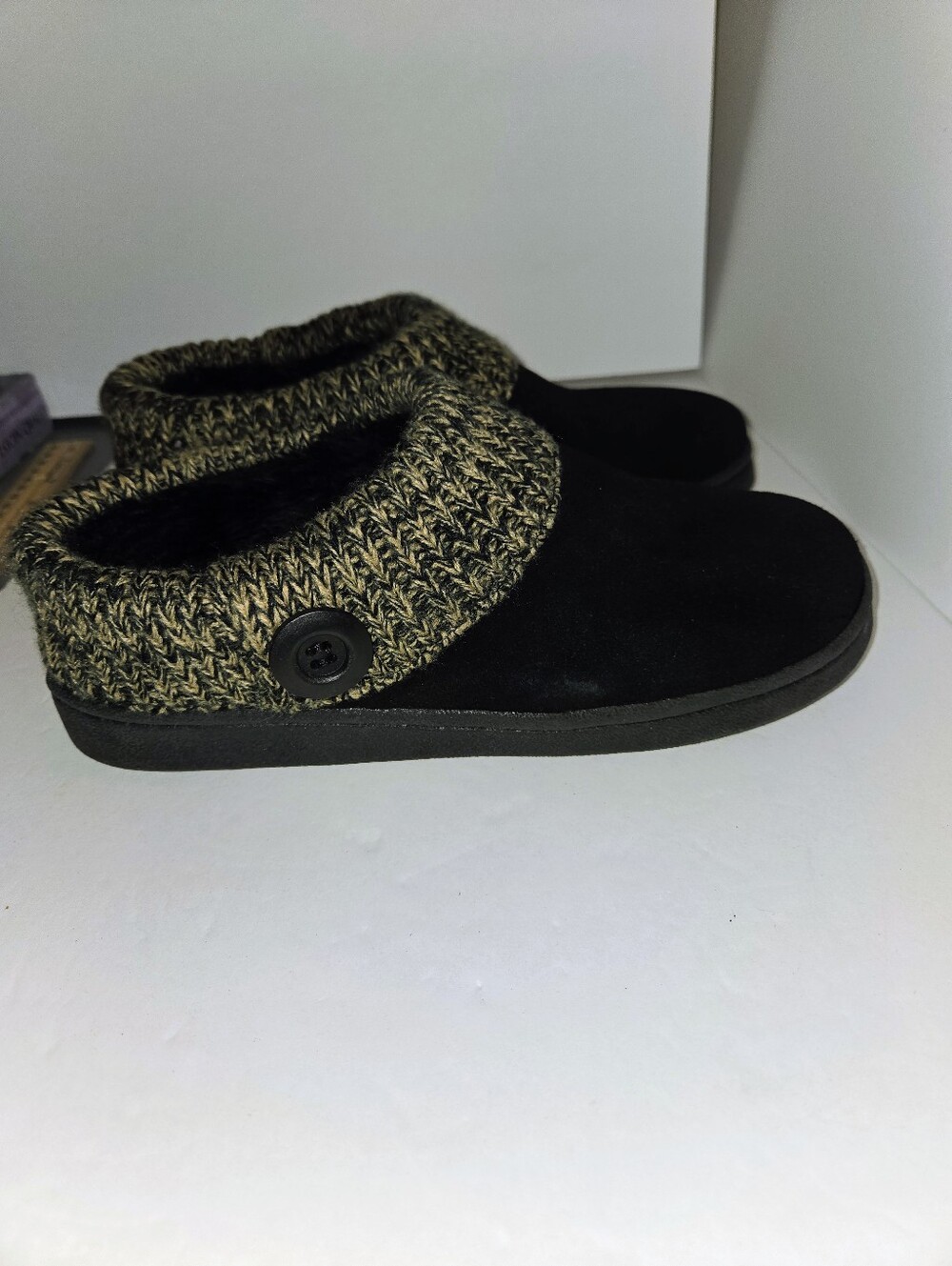Clarks Women's 7 Black Suede Slip-On Clog with Marled Knit Cuff - Picture 5 of 12
